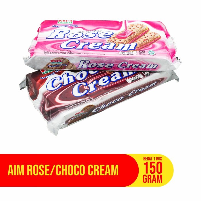 

aim biskuit cokelat 180g - aim choco cream - aim biskuit rose cream - aim cream rose