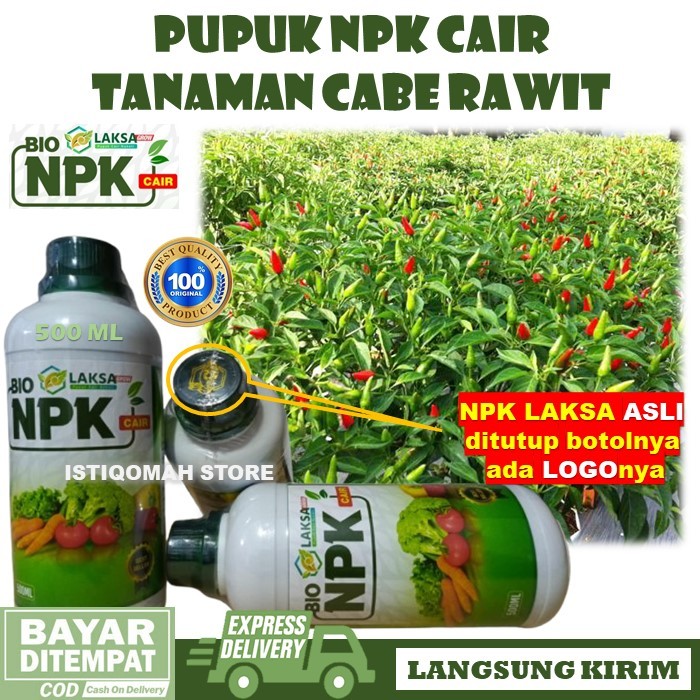 PUPUK CABE RAWIT TERBAIK, Pupuk Penyubur Daun Dan Buah Cabe Rawit NPK LAKSA GROW 500ML Pupuk Daun Da