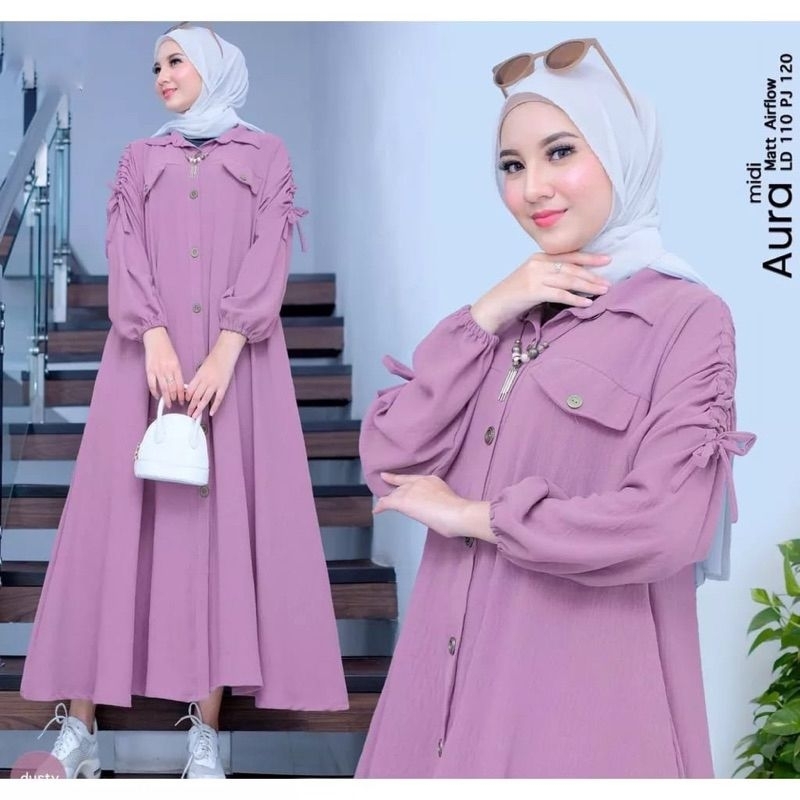 AURA MIDI DRESS CRINKLE AIRFLOW READY PINK