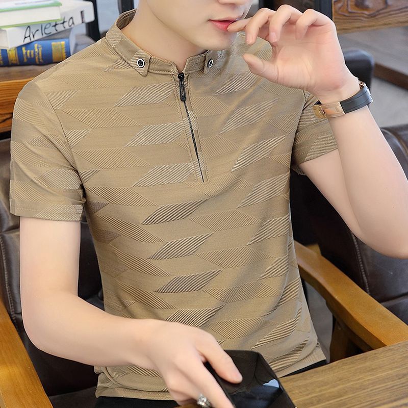 Mens short sleeved Tshirt summer new trend brand ice silk POLO shirt half sleeved Tshirt trend upper