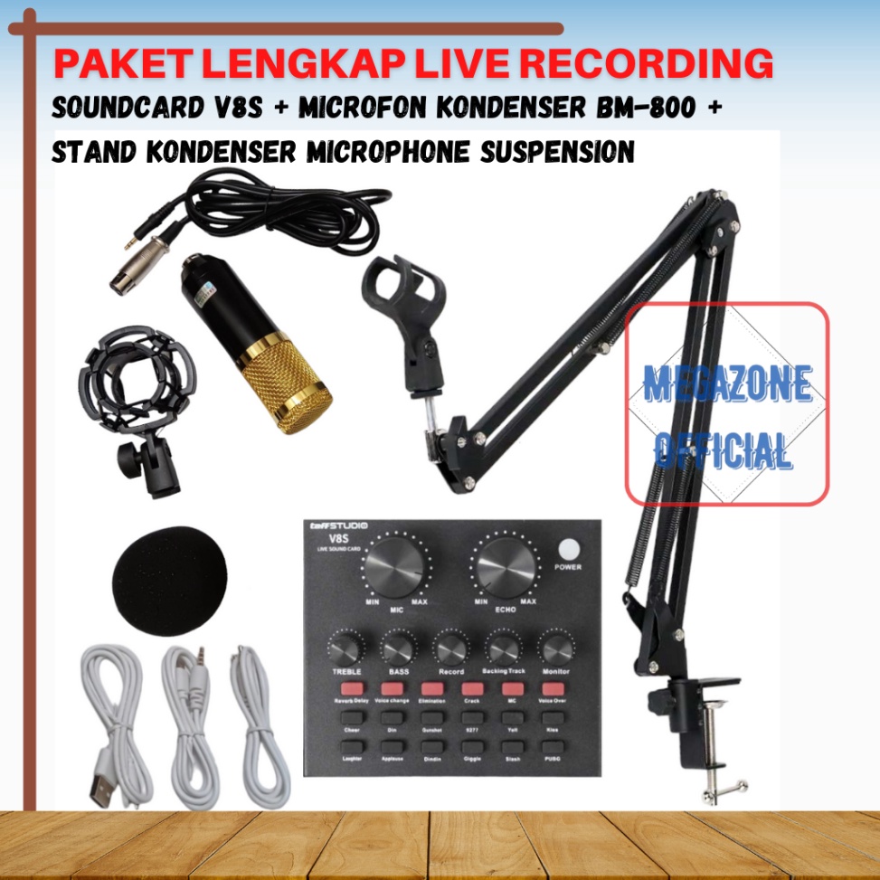 Obral Hemat Paket lengkap Alat Live Streaming Sound card V8S Mixer Dan Mic BM 8 SoundCard alat karao
