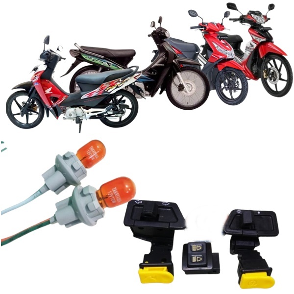 Tombol Saklar Set  Supra Fit New/Supra X 125/Beat lama/Vario lama Bonus Kanan Kiri Lampu Sein Bohlam