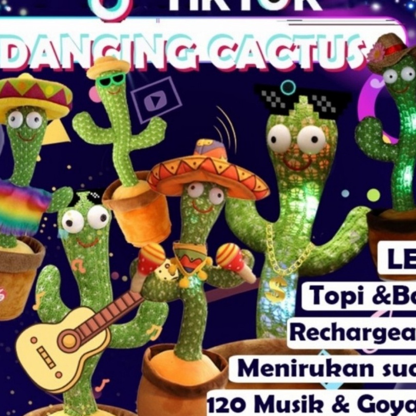 ORIGINAL Boneka Kaktus Goyang Peniru Suara Cactus Dancing Joget Viral