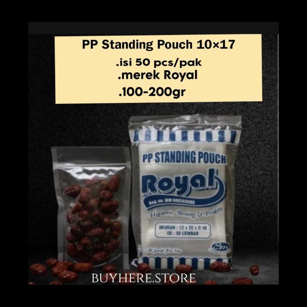 PP Standing Pouch Royal 10x17 isi 50 Lbr / Zipper / Plastik Double Seal
