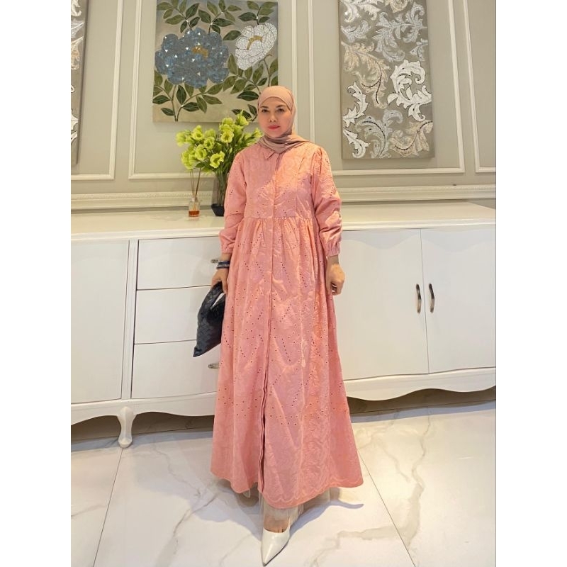 Gamis  exclusive katun bordir + furing ori By Edness Kayla