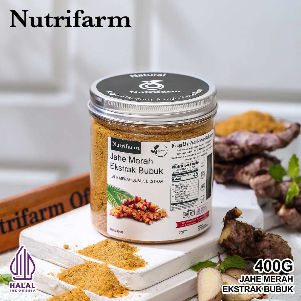 

NUTRIFARM JAHE MERAH BUBUK SEGAR 400G 1KG PREMIUM ORGANIK KERING INAYAH RATU LEBAH AMANAH ASLI CANGKIR MAS / RED GINGER POWDER DRINK EXTRACT EKSTRAK