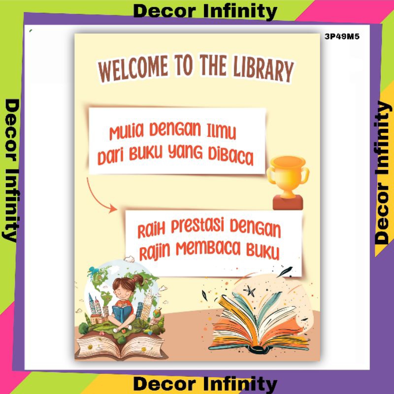 Poster Dinding WELCOME TO THE LIBRARY poster Dinding sekolah edukasi belajar siswa