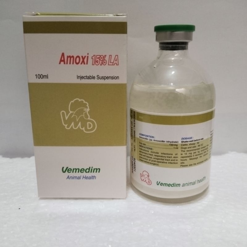 amoxi 15% LA 100ml ~ obat hewan sapi, domba, kambing, babi, dan hewan kesayangan