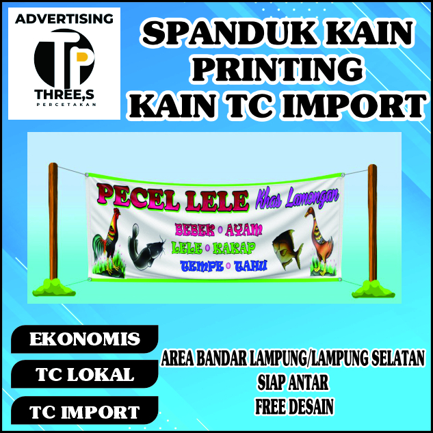 spanduk kain TC IMPORT, pecel lele, Sari Laut, Lalapan, Seafood, Soto Lamongan, sate madura, angkrin