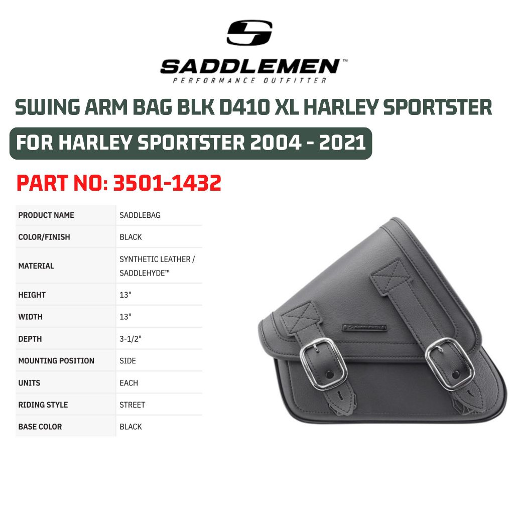 SADDLEMEN SWING ARM BAG BLK D410 XL HARLEY SPORTSTER FOR HARLEY SPORTSTER 2004 - 2021 3501-1432