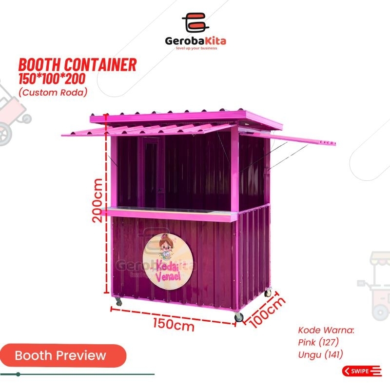 booth kontainer ukuran 150x100x200 lantai,roda