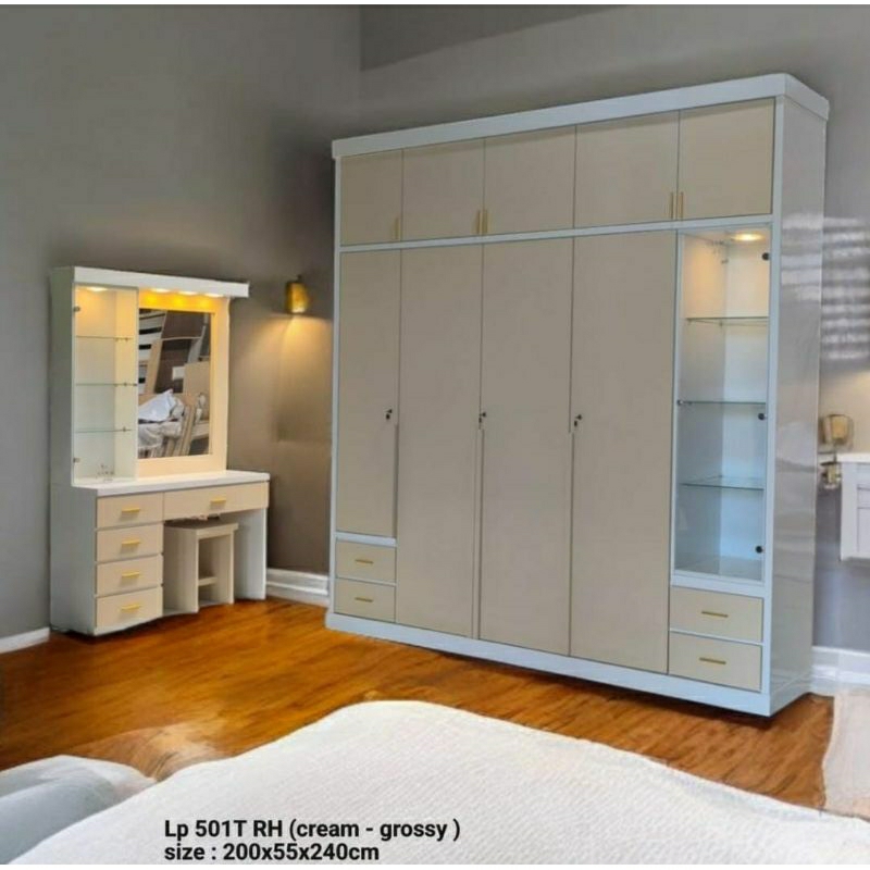 Lemari Pakaian HPL Tempahan 5 Pintu - Meja Rias Tempahan