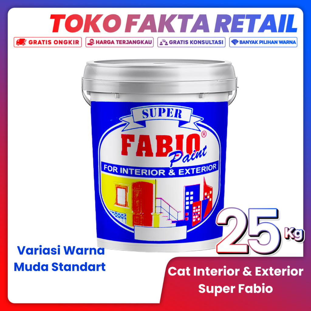 Super Fabio Cat Tembok Interior dan Eksterior 25 kg Warna Muda Cat Anti Jamur Lembab dan Tahan Lama