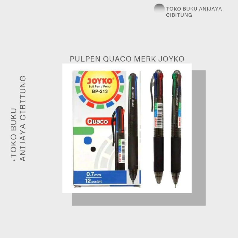 

PULPEN QUACO MERK JOYKO / PULPEN 4 WARNA BERKUALITAS ( 1 PAK ISI 12 PCS)