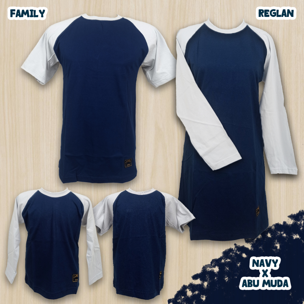 S-XXXL Kaos Polos Reglan Couple Keluarga Tunik Muslimah/Happy Family/Seragam Olahraga/SantaiNavy Abu
