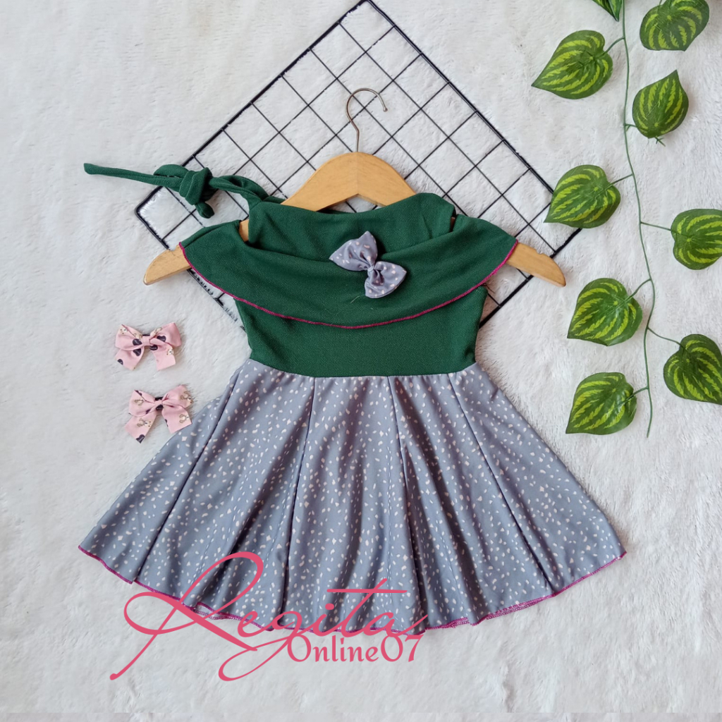 Dress Sabrina size 0-4 Tahun / Dres Baby Bayi Anak Perempuan Baju Adem Pita Tali Satu Pundak