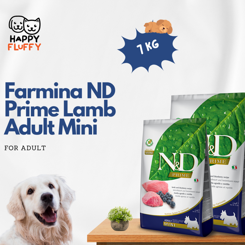 DOGFOOD FARMINA ND GRAIN FREE LAMB BLUEBERRY ADULT MINI PRIME