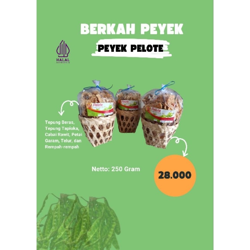 

Peyek Pelote (Lombok Pete) Kemasan Keranjang Kecil Berkah Peyek 250 Gram