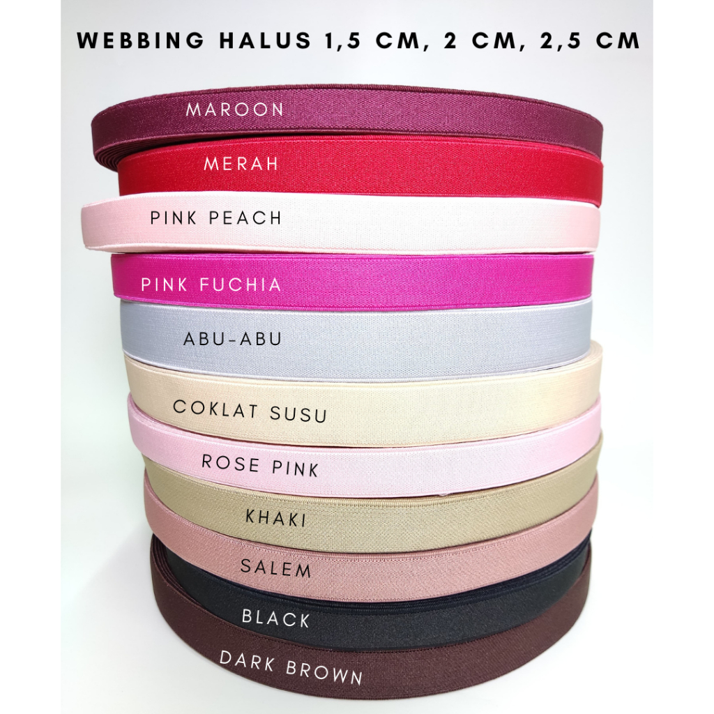 Tali webbing halus | webbing elastis | webbing | karet elastis | (1,5 cm ; 2 cm ; 2,5 cm)