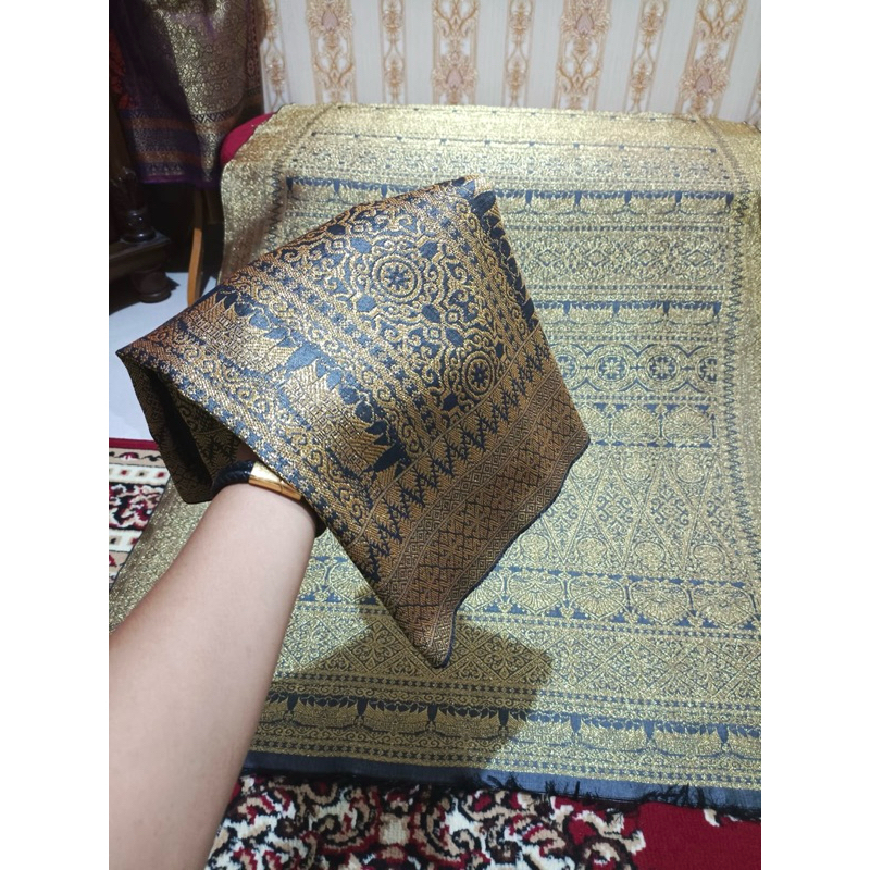 Songket benang 1 exclusive asli minang pandai sikek motif rumah gadang warna abu gold