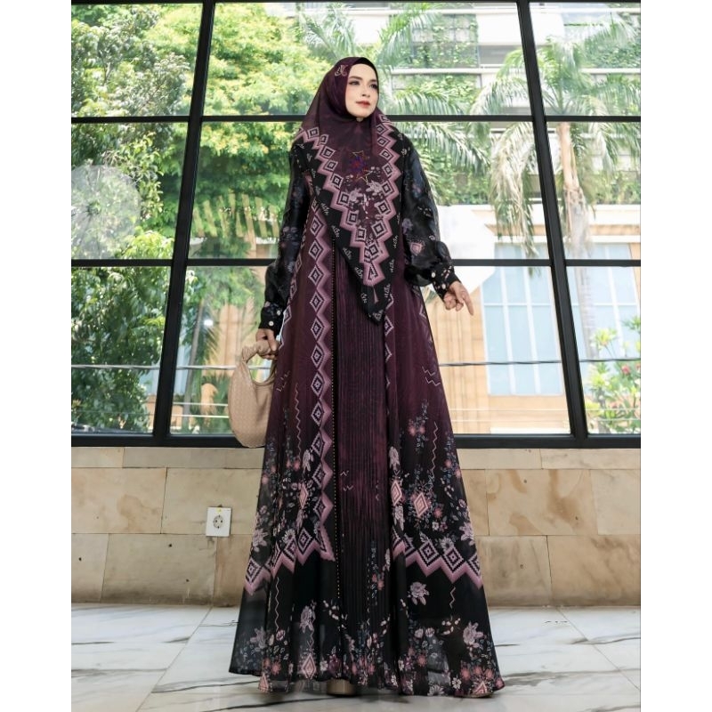 CANTIKA GAMIS NAZEEYA SERIES SET, VARISARO KHIMAR & SCRAF, WARNA MAROON
