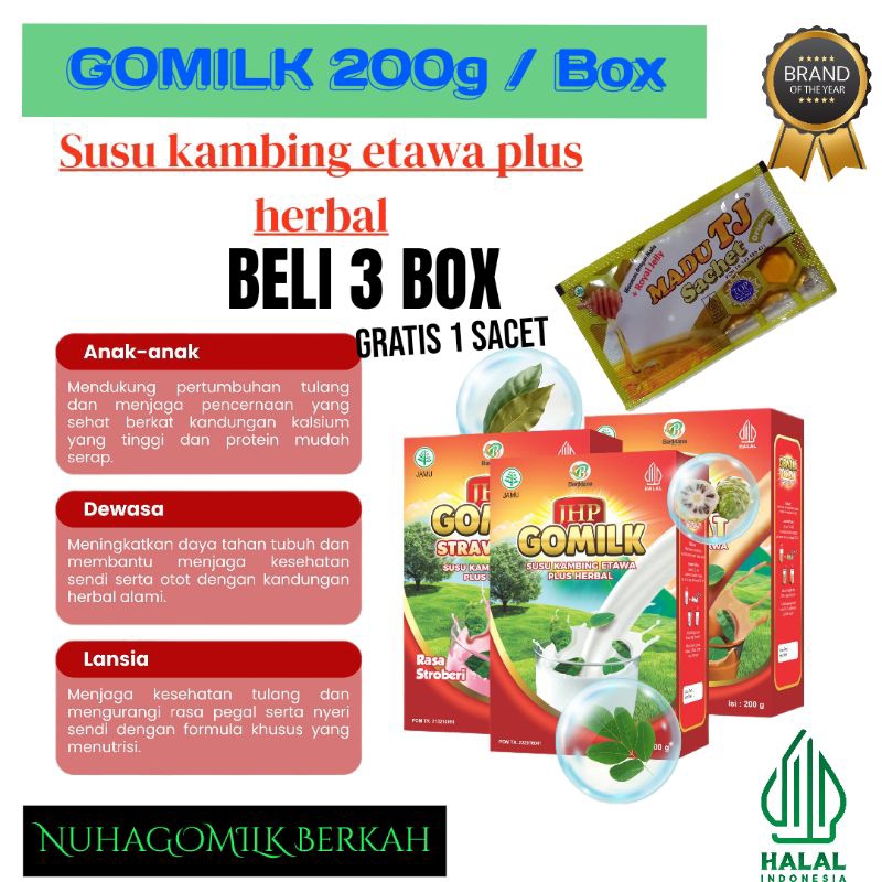 

GOMILK SUSU KAMBING ETAWA [ BELI 3 GRATIS madu ]