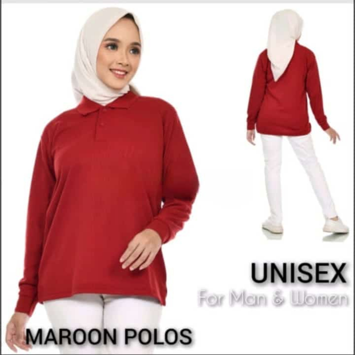 Kaos Kerah perempuan Lengan panjang maroon / polo panjang wanita / polo hijab / KAOS KERAH LENGAN PA