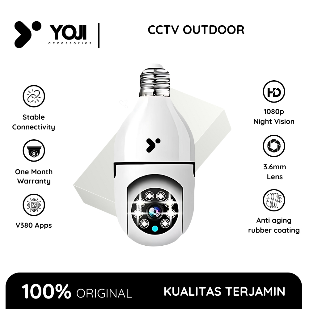 YOJI -(Free 64Gb SD CARD) V380 Pro Y15 Blub PTZ Camera 1080p Kamera Keamanan IP Pelacakan Otomatis P