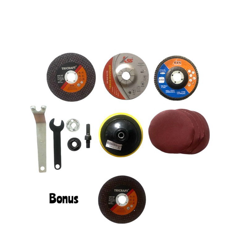 PAKET 6 Item Aksesoris Gerinda 4 inch / Amplas Poles ( 5 Amplas Bulat Vecro - Tatakan Amplas - Batu 