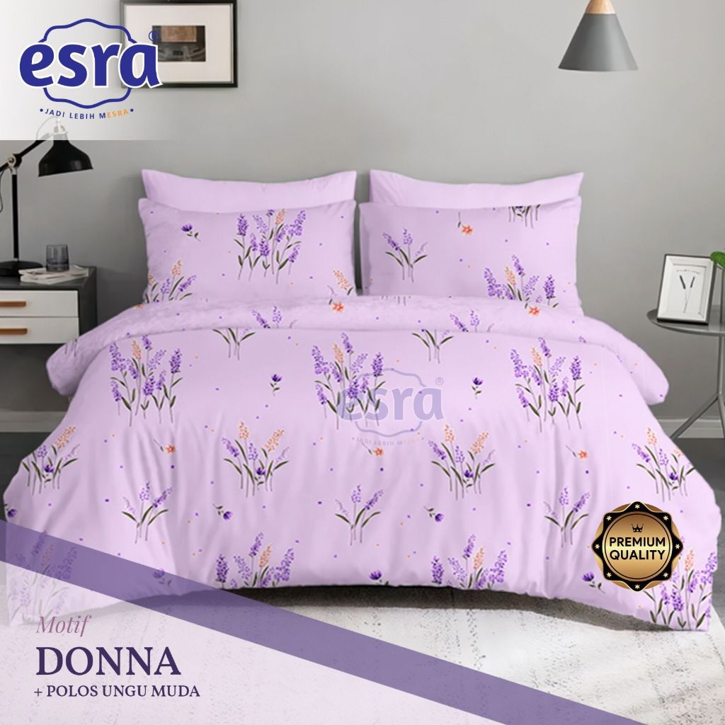 Sprei katun lokal Esra Motif Bunga Ungu Donna