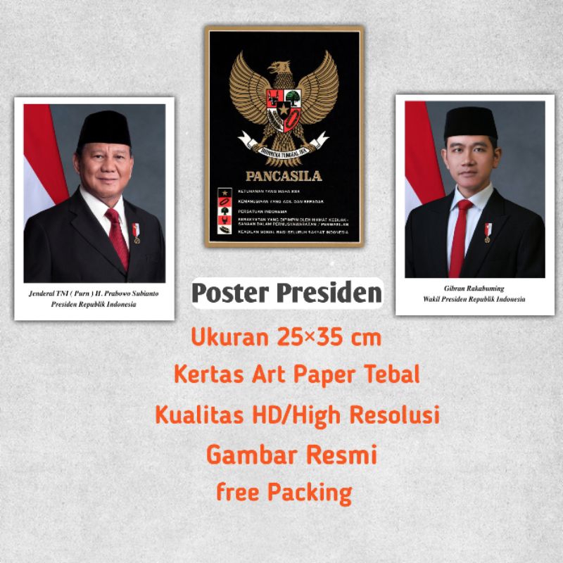 Poster Presiden/ Gambar Resmi Presiden/ Kertas Poster Presiden/ Gambar Presiden 2024/ Prabowo/ Gibra