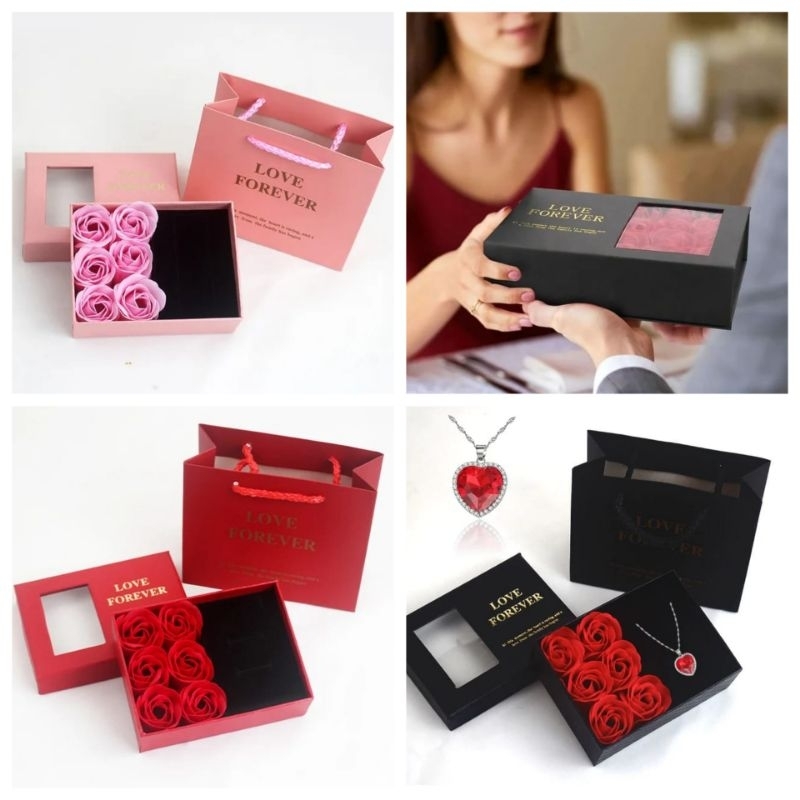

VALENTINE FOREVER LOVE PROMISE RING BOX HIDDEN JEWELRY GIFT BOX / Box Cincin Nikah Lamaran Dengan Bunga Sabun Kotak Kado Bunga Kado Soap Flower Gift Box / Bloombox Flowers Box