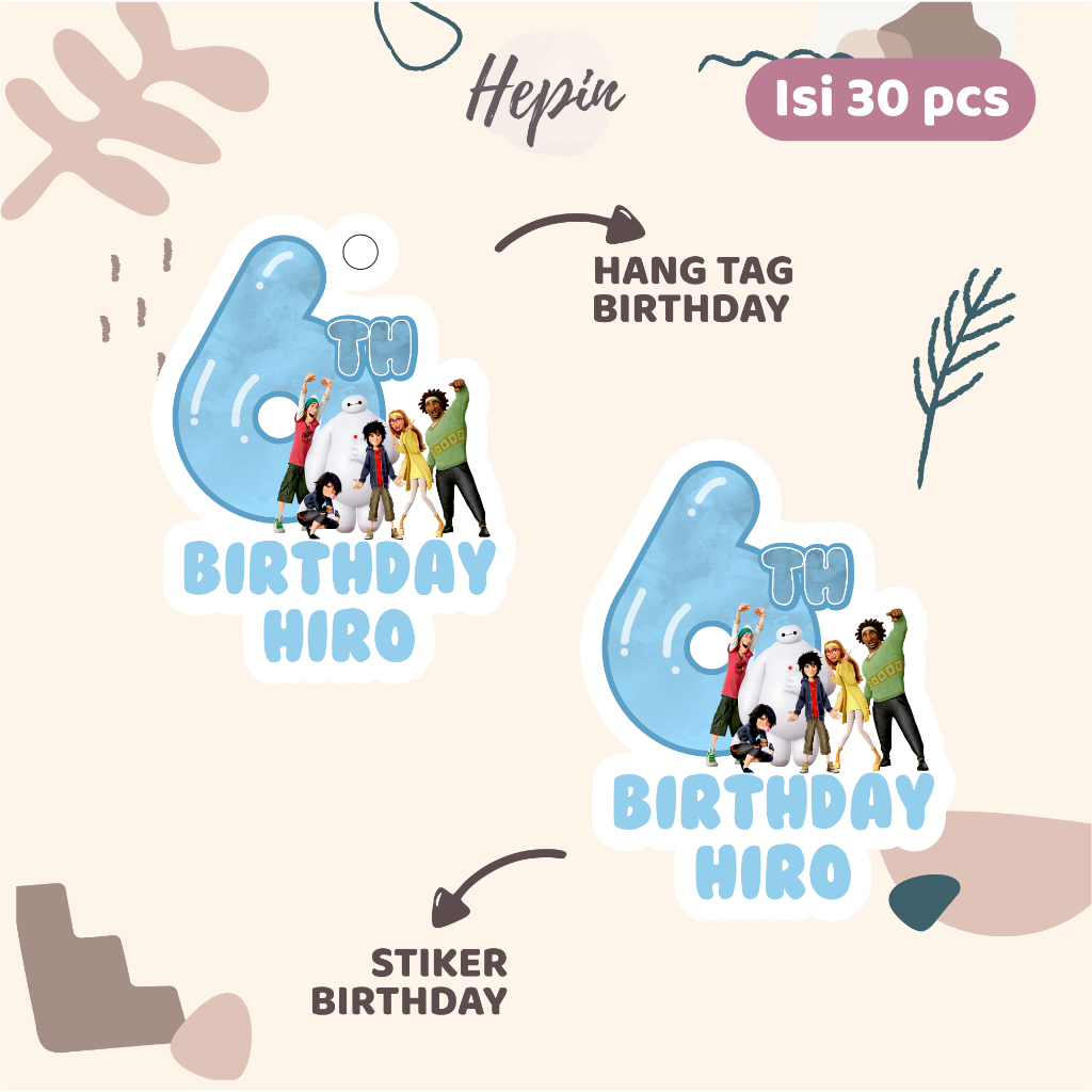 

(30pcs) Hang tag & stiker ulang tahun Tema BIG HERO 6 /murah/lucu /label tag ulang tahun murah/hang tag ulang tahun/tag souvenir ulang tahun/stiker nama ualang tahun/diecut stiker&t ag