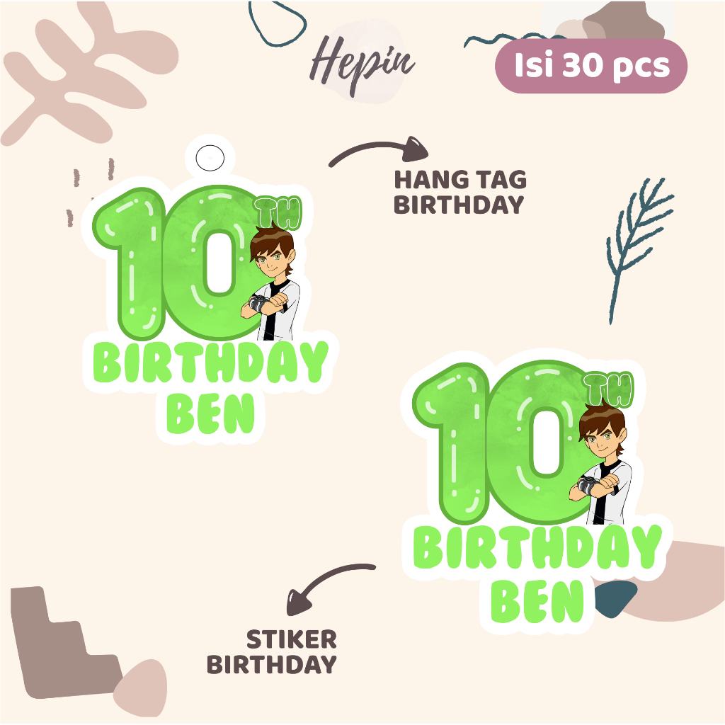 

(30pcs) Hang tag & stiker ulang tahun Tema BEN 10 /murah/lucu /label tag ulang tahun murah/hang tag ulang tahun/tag souvenir ulang tahun/stiker nama ualang tahun/diecut stiker&t ag
