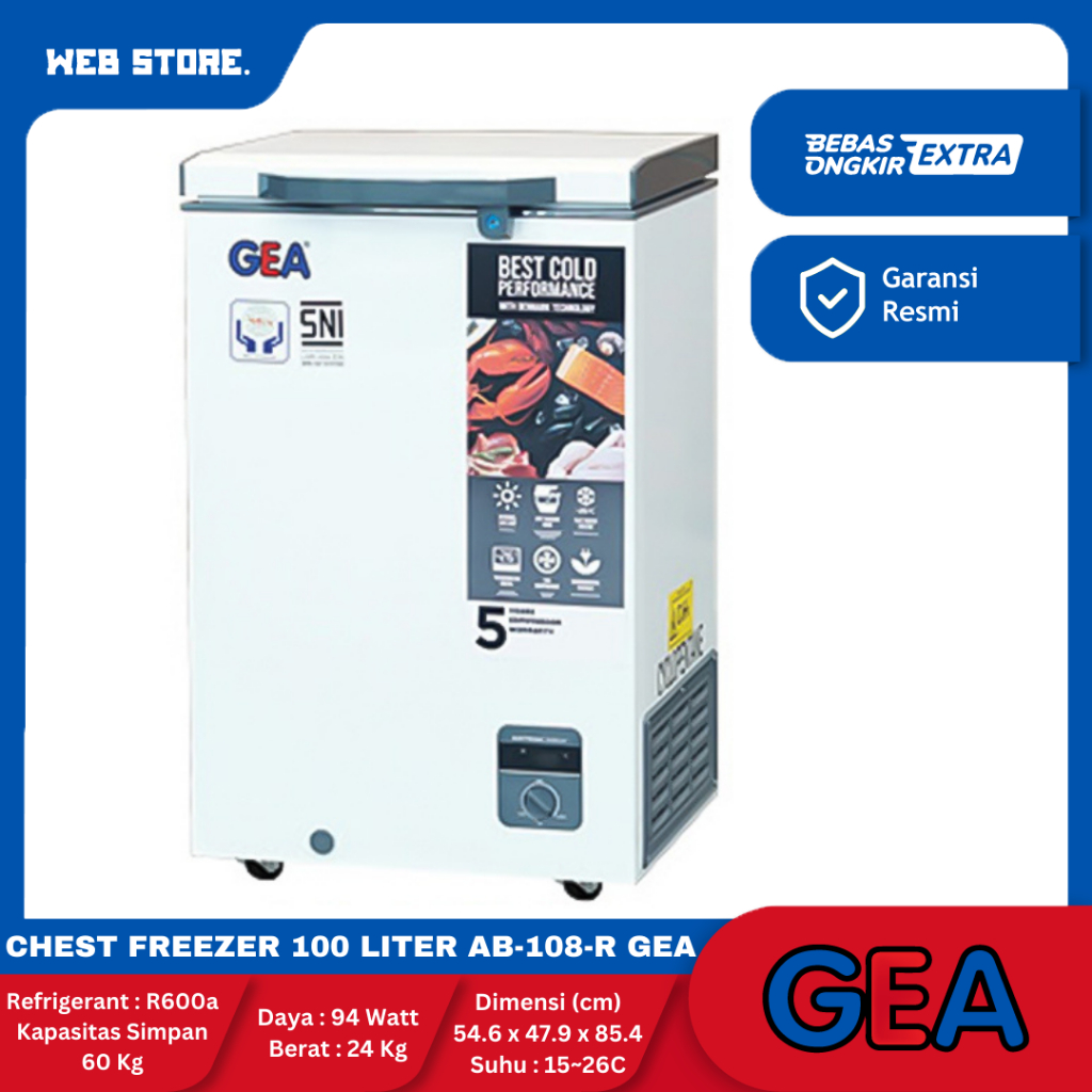 Mesin Pembeku Makanan Kapasitas 100 L Chest Freezer AB-108-R GEA