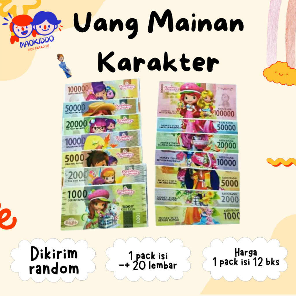 Uang Mainan Anak Karakter Uang Palsu Mainan Harga Grosir 1 pack isi 12 bks
