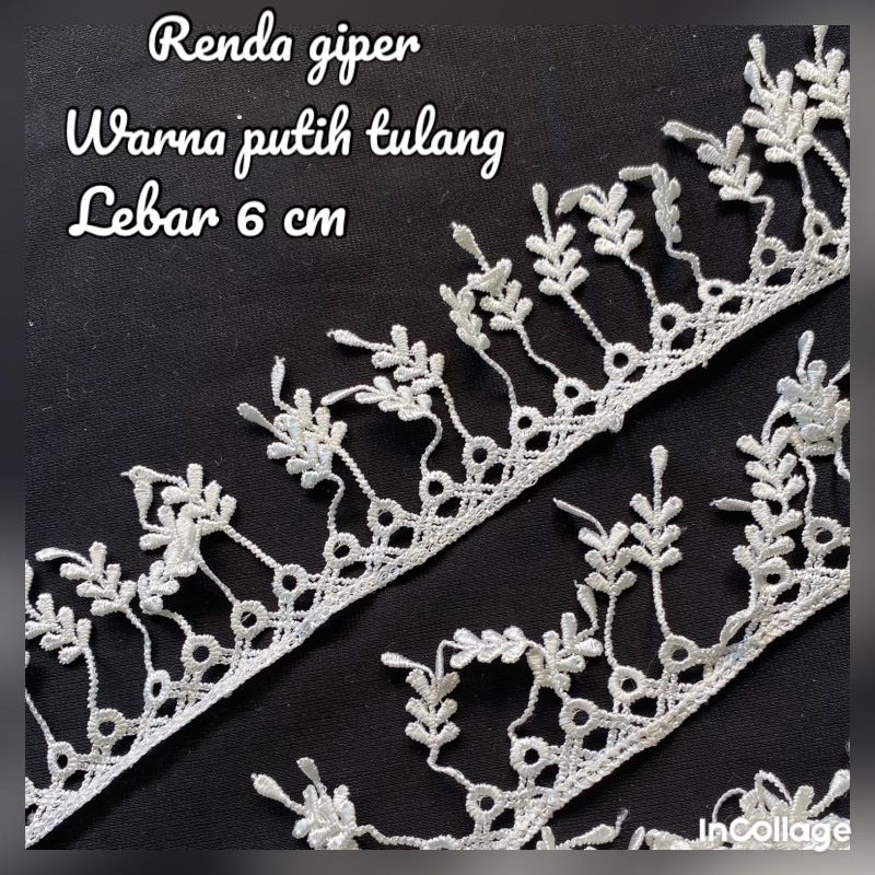 PER METER RENDA GIFER WARNA PUTIH TULANG LEBAR 6CM