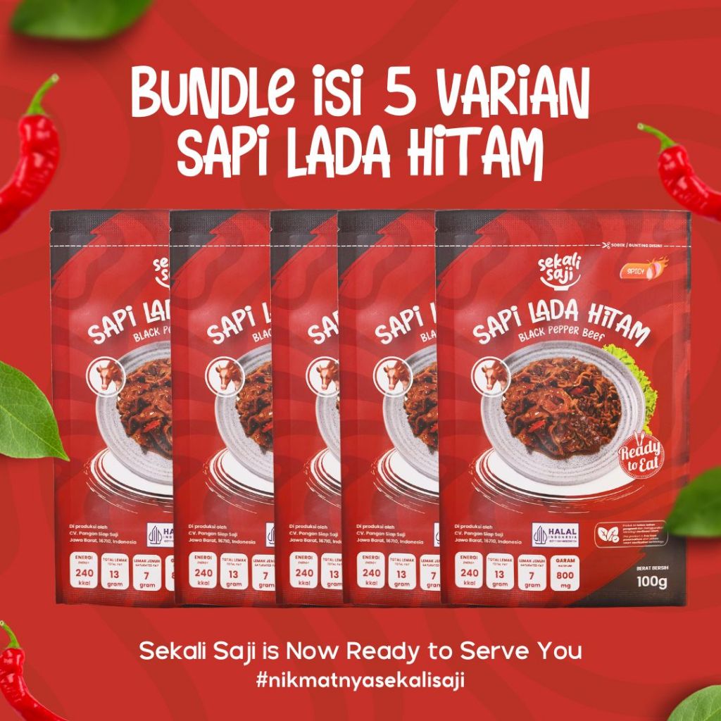 

SEKALI SAJI - Bundling Sapi Lada Hitam Isi 5 Lauk Instant 100gr Makanan Siap Saji Lauk Mateng Halal