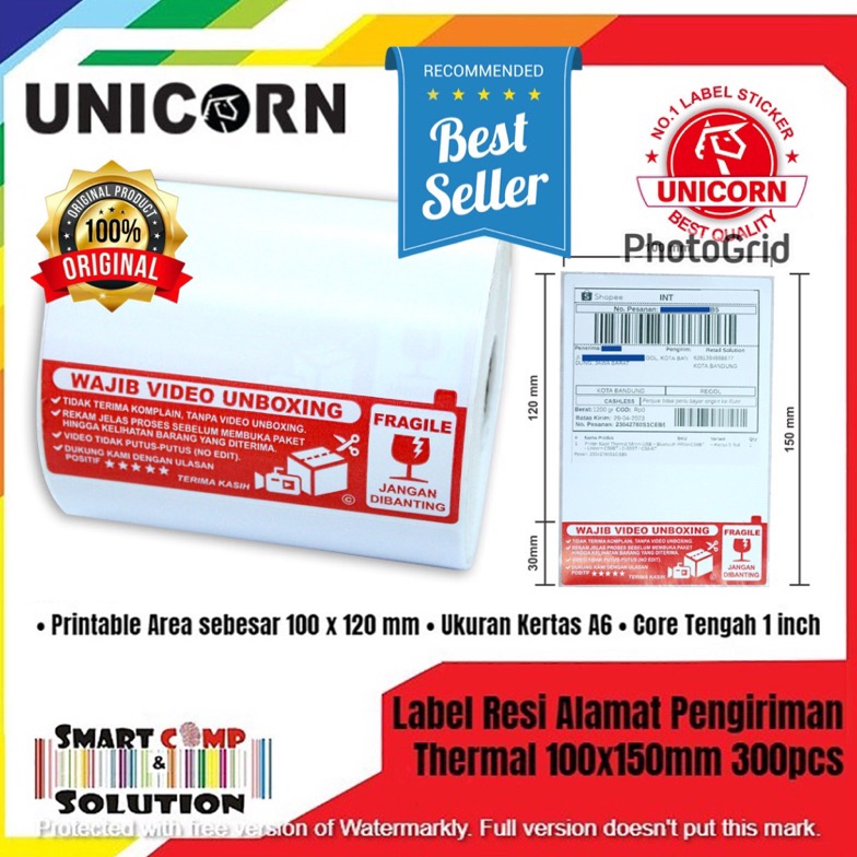 

KODE X14H Stiker Label Resi Alamat Market Place 1x15mm Direct Thermal Isi 3 TANPA RIBBON resi AWB A6