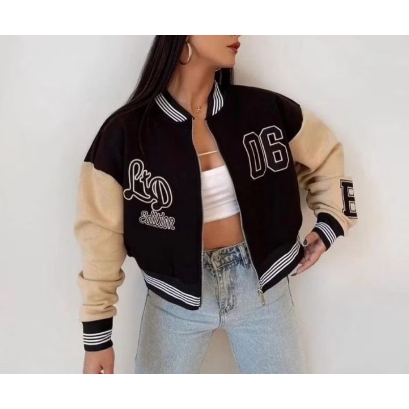JACKET CROP VARSITY BASEBALL WANITA LTD EDITION