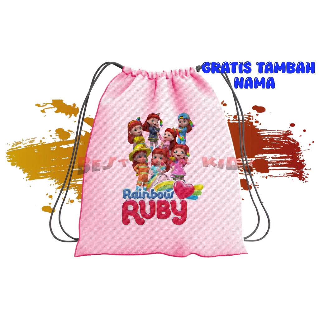 Tas Serut String Bag Anak Costum Rainbow Ruby Karakter Ruby Free Nama