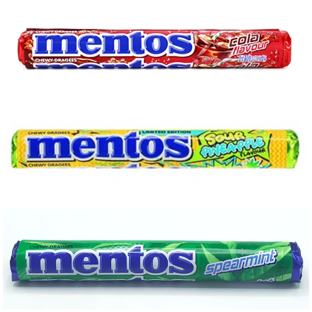 

[Harga Satuan] Mentos Batang Korea Cola/Sour Pineapple/Spearmint 37.5 gram I Mentos Caramel Original 37,8 g