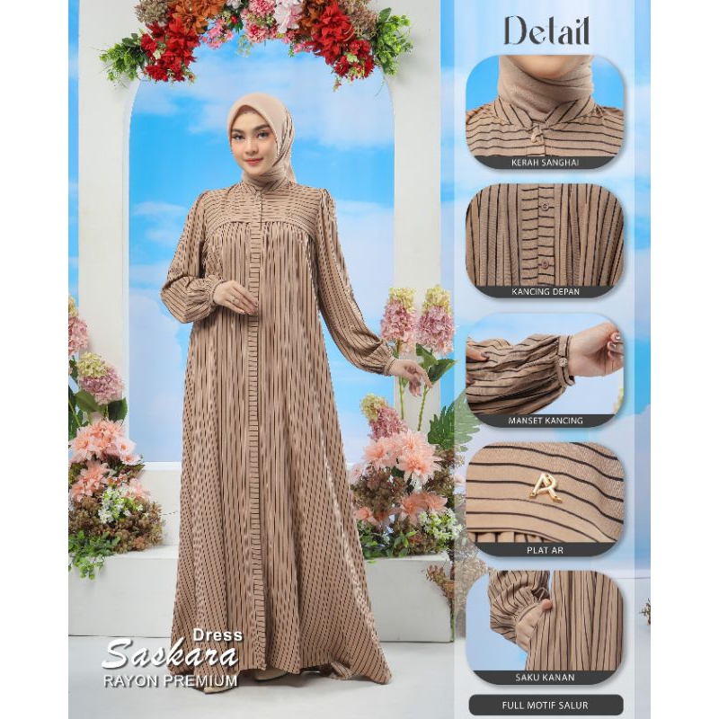 SASKARA DRESS Dan KEMEJA REVAN ( COUPLE ) TERBARU MOTIF GARIS BY ARRAFI ORI