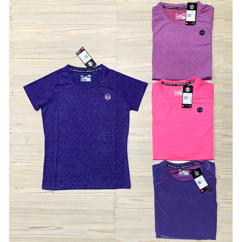 KAOS IMPORT WANITA RUNNING TSHIRT LADIES HEAT.GEAR FIT OLAHRAGA IMPORT UMR BIRU LAVENDER UNGU PINK