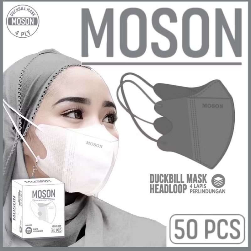 Masker Duckbill Moson Hijab 4Ply Bukan Duckbill Mouson Isi 50Pcs