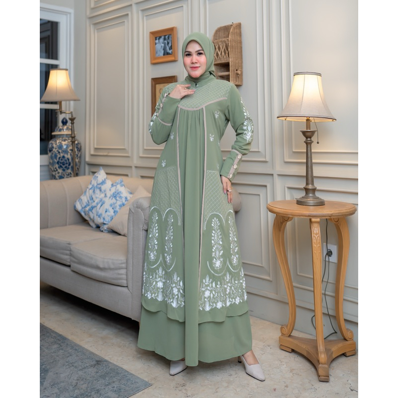 gamis set hijab bordir mewah kondangan//gamis set hijab terbaru//dres set hijab bordir terbaru//gami