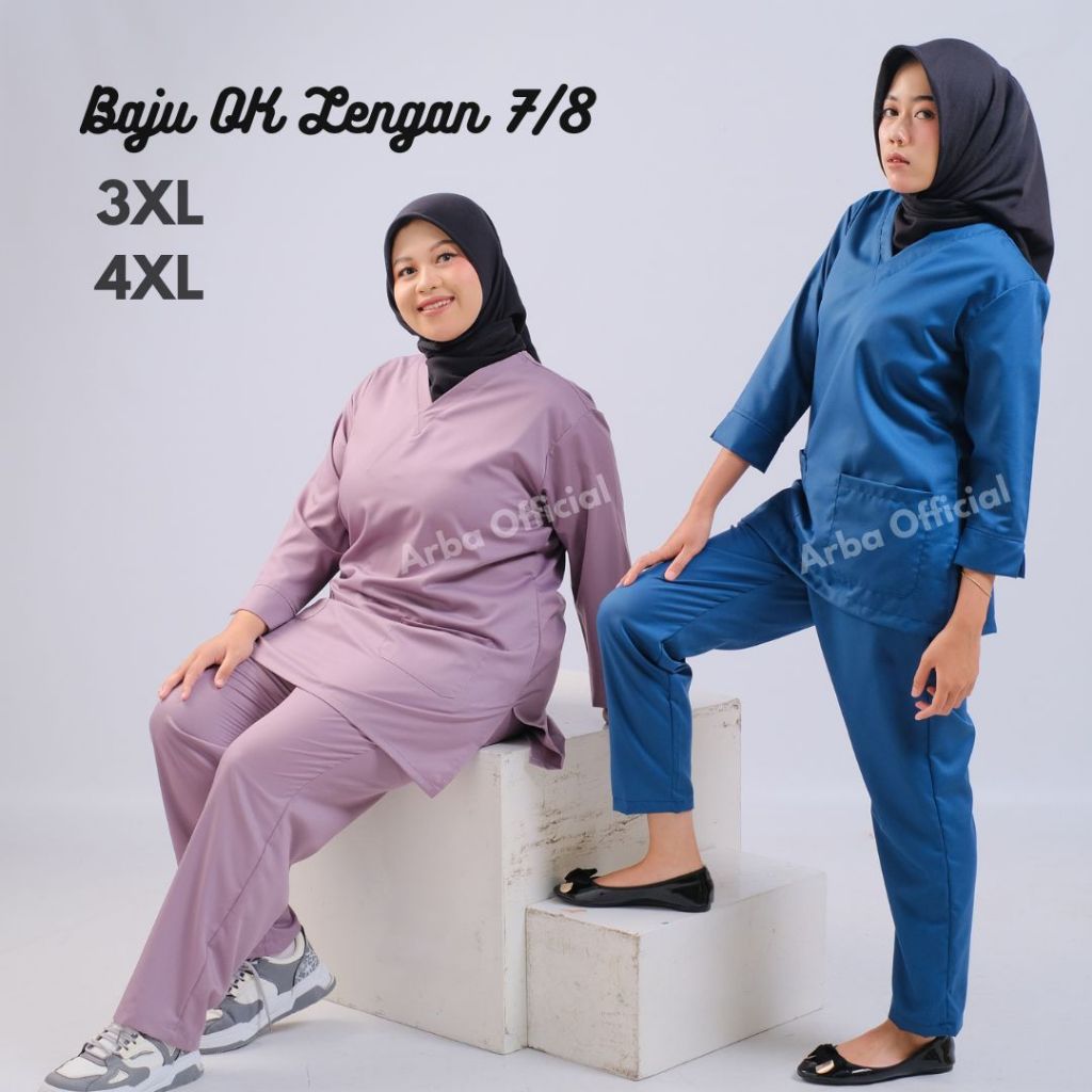 Baju OK Lengan 7/8 Big Size 3XL 4XL One set Jaga Perawat Nakes BahanToyobo