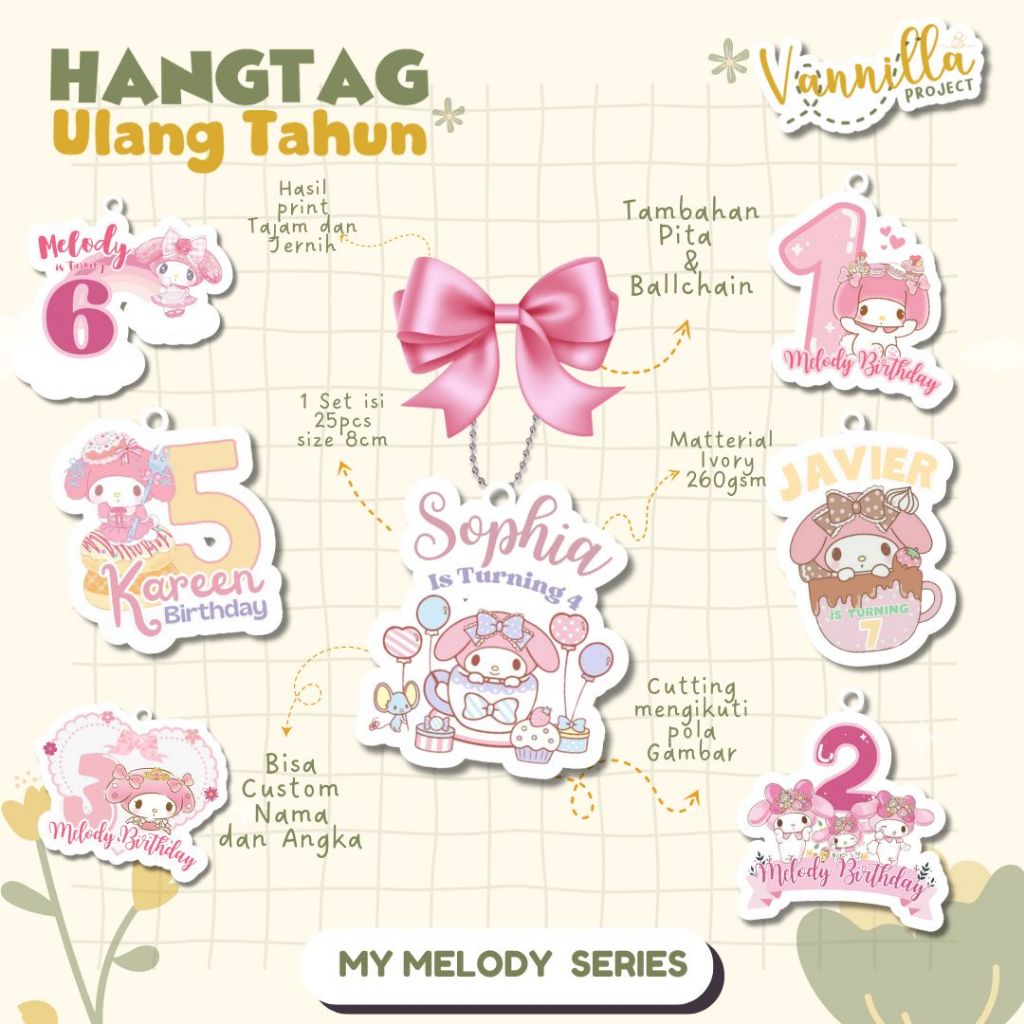 

25PCS HANGTAG ULANG TAHUN / TAG HAMPERS ULANG TAHUN HANGTAG MY MELODY SANRIO