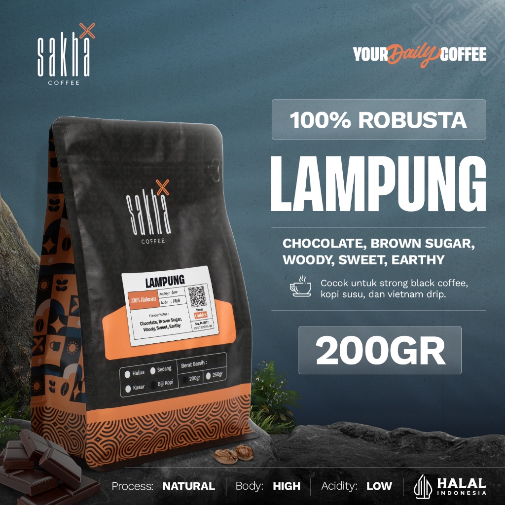 

Kopi Robusta Lampung Sumatra Coffee Roast Bean Espresso Beans 200 Gram Biji Bubuk Coffe Roastery