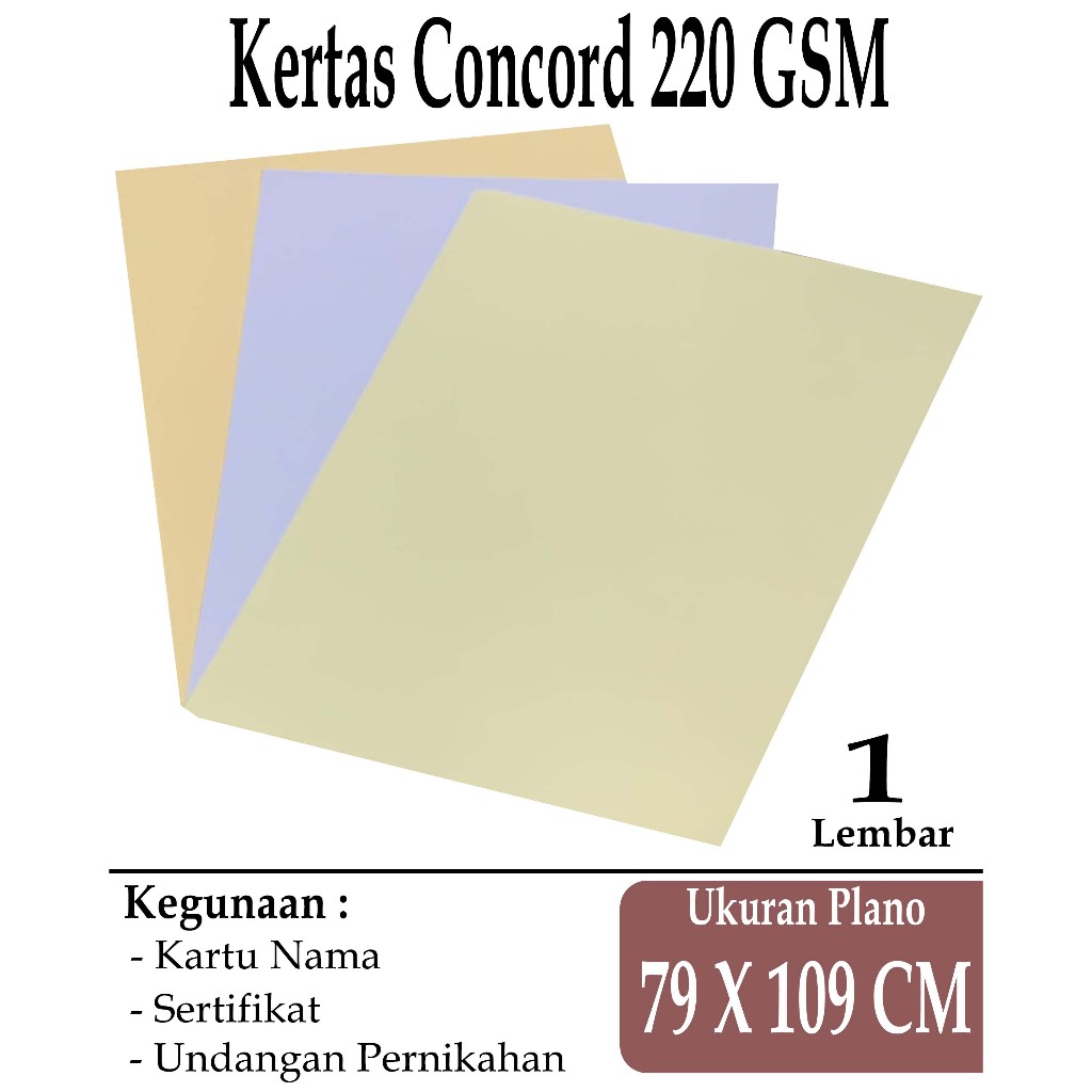 

KERTAS CONCORD 220 GSM UKURAN PLANO 79 X 109 CM ( WARNA KUNING, CREAM , PUTIH ) , 1 LEMBAR